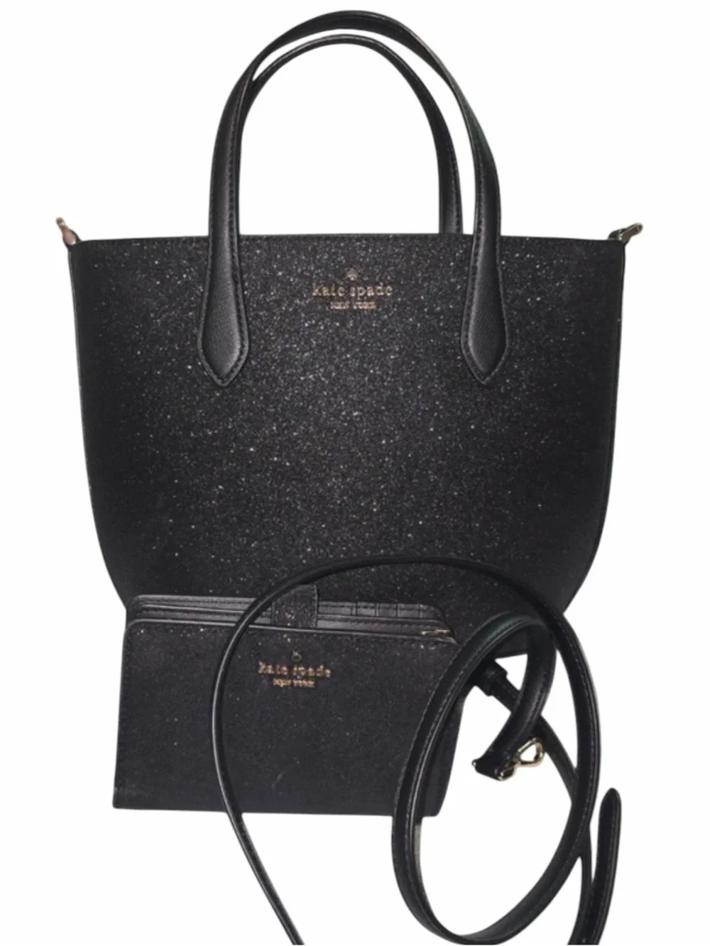 Kate Spade Black Glitter Satchel W/ Matching BiFold Wallet NWOT